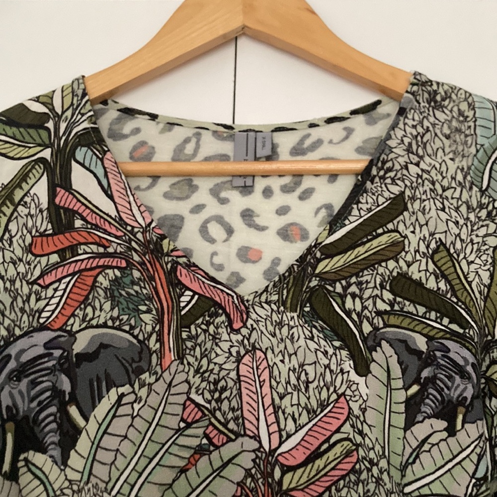 Anthropologie Blank London Sidbley Elephant Cheetah Print Long Sleeve V Neck Top - Picture 3 of 5